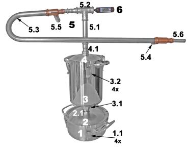 DESTILLIERMEISTER E2-4 Supreme-Plus horizontal – Numbering of individual components