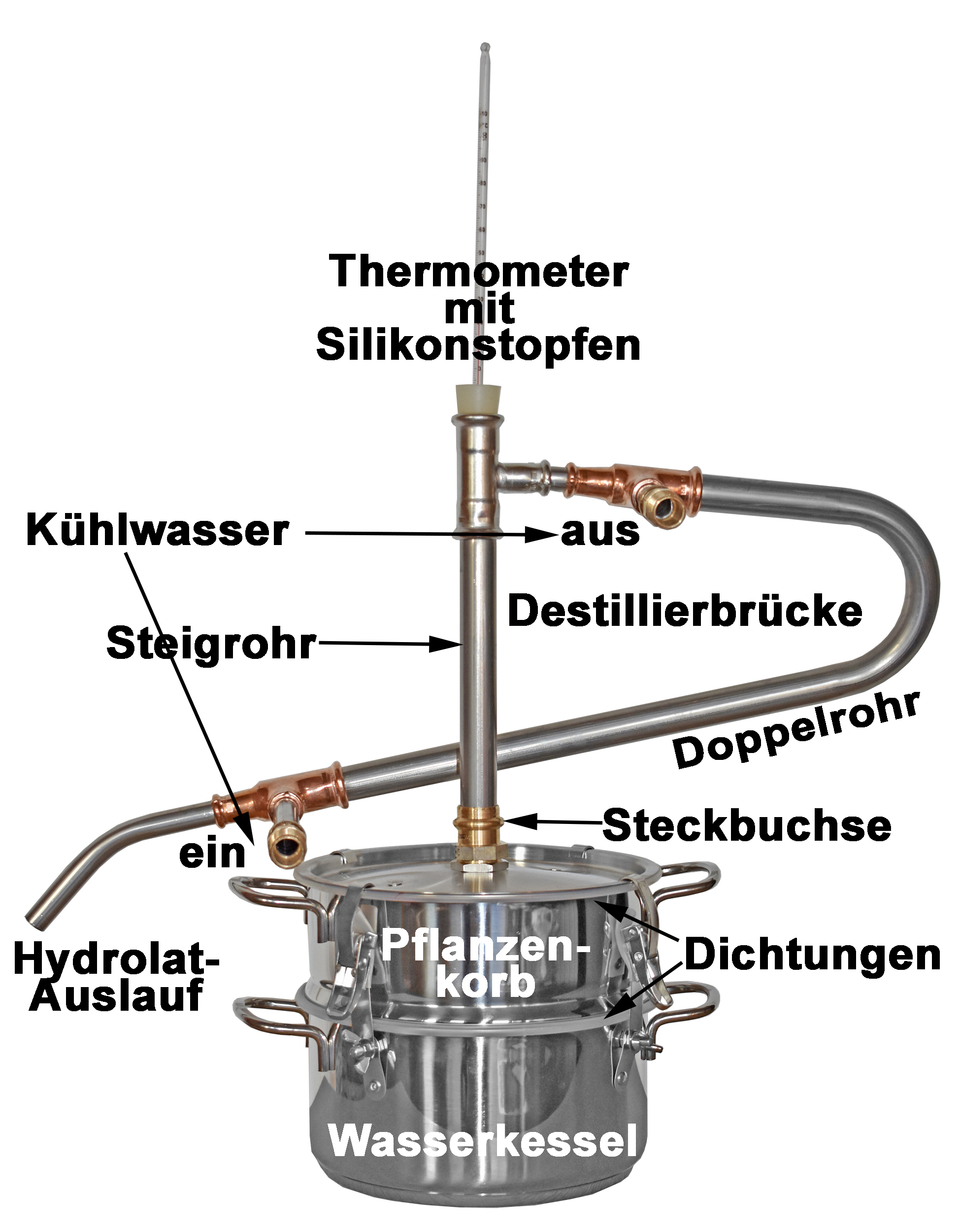 2 Liter Hobby Destille aus Edelstahl für Ätherisches Öl und Edelbrände -  anmeldefrei